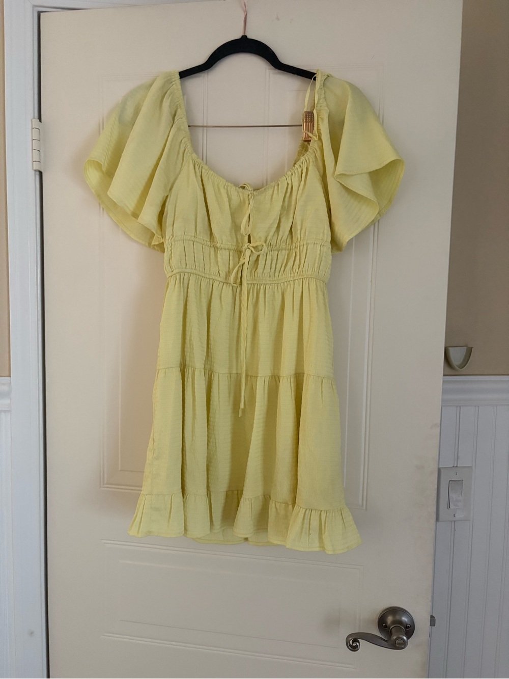 Line & Dot Pale Yellow Tiered Ruffle Mini Dress